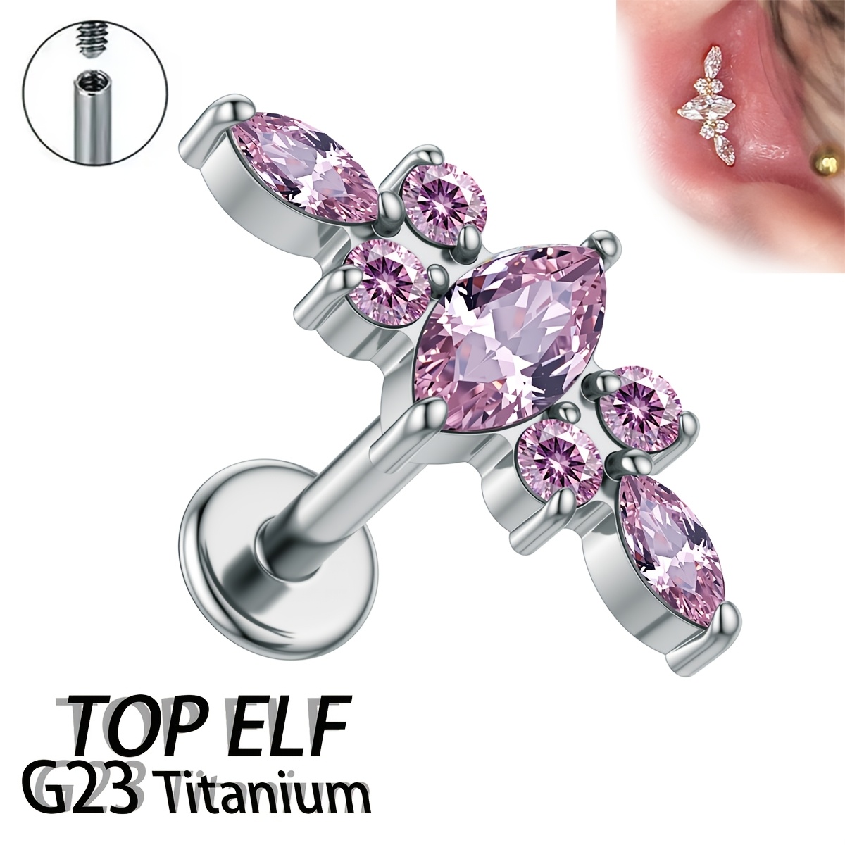 G23 ASTM316 Titanium Piercing Jewelry - Unique 6-Prong Earrings